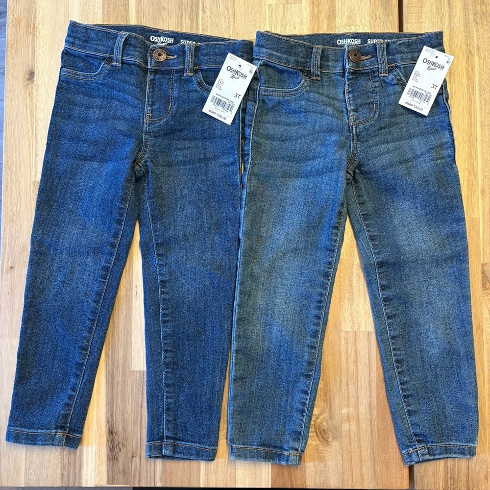 NWT OshKosh B’gosh Toddler Girls Super Skinny Denim Jeans size 3T - set of 2